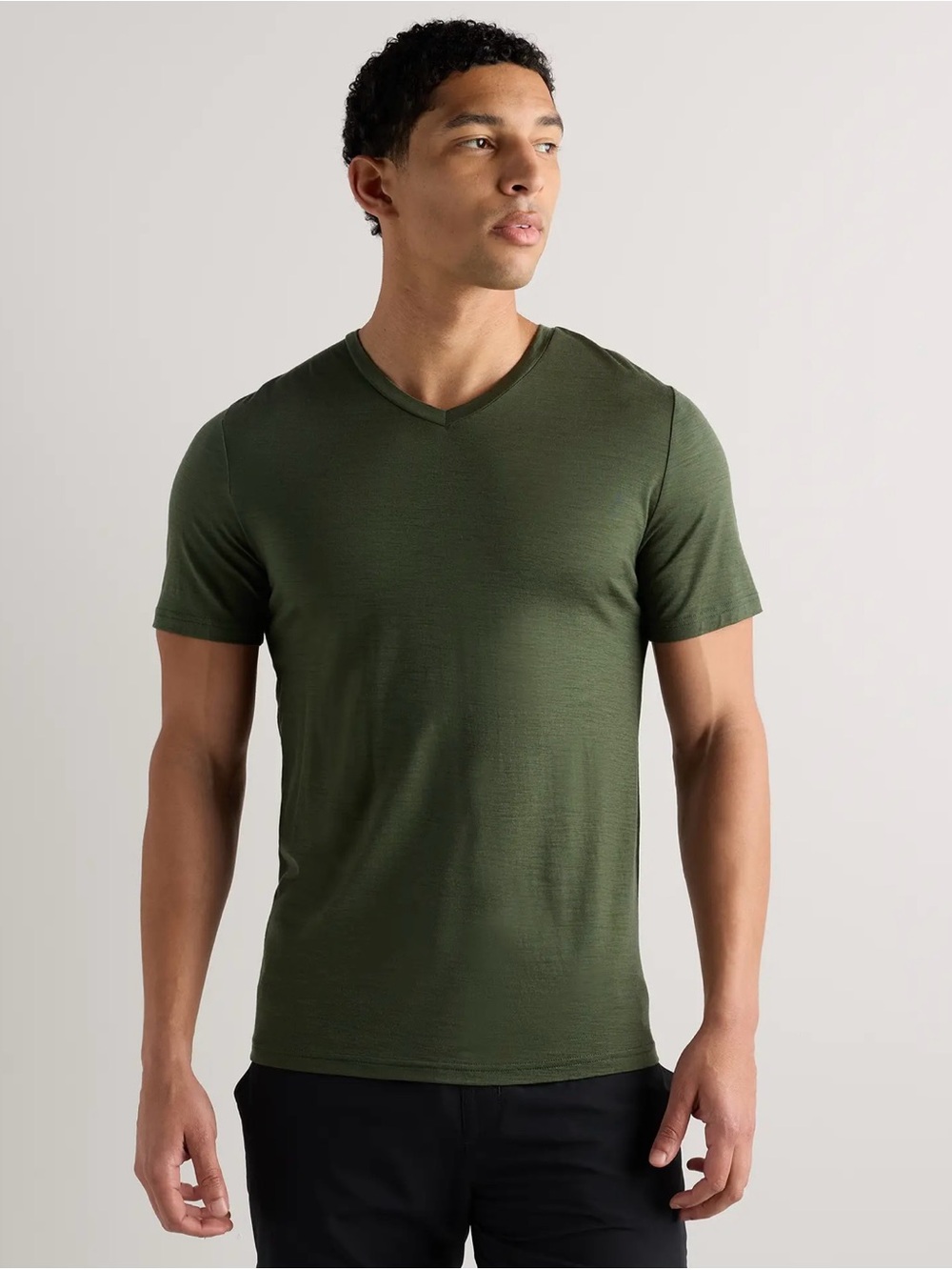 Quince Dark Green 100% Merino Wool V Neck T Shirt Men’s Sz L
